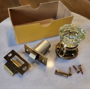 New Vintage Dexter Lock Co Crystal Brass Friction Closet Antique Set 2